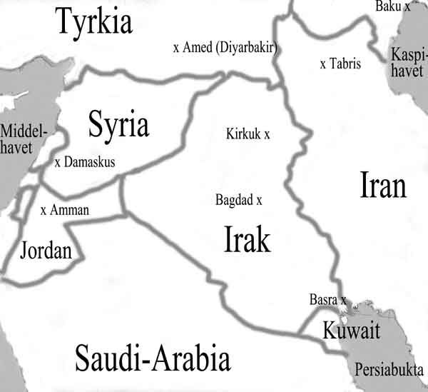 Kart over Irak og omr&aring;det rundt