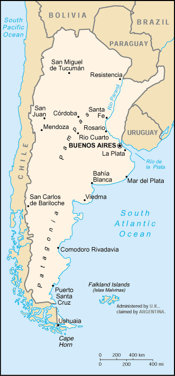 Kart over Argentina